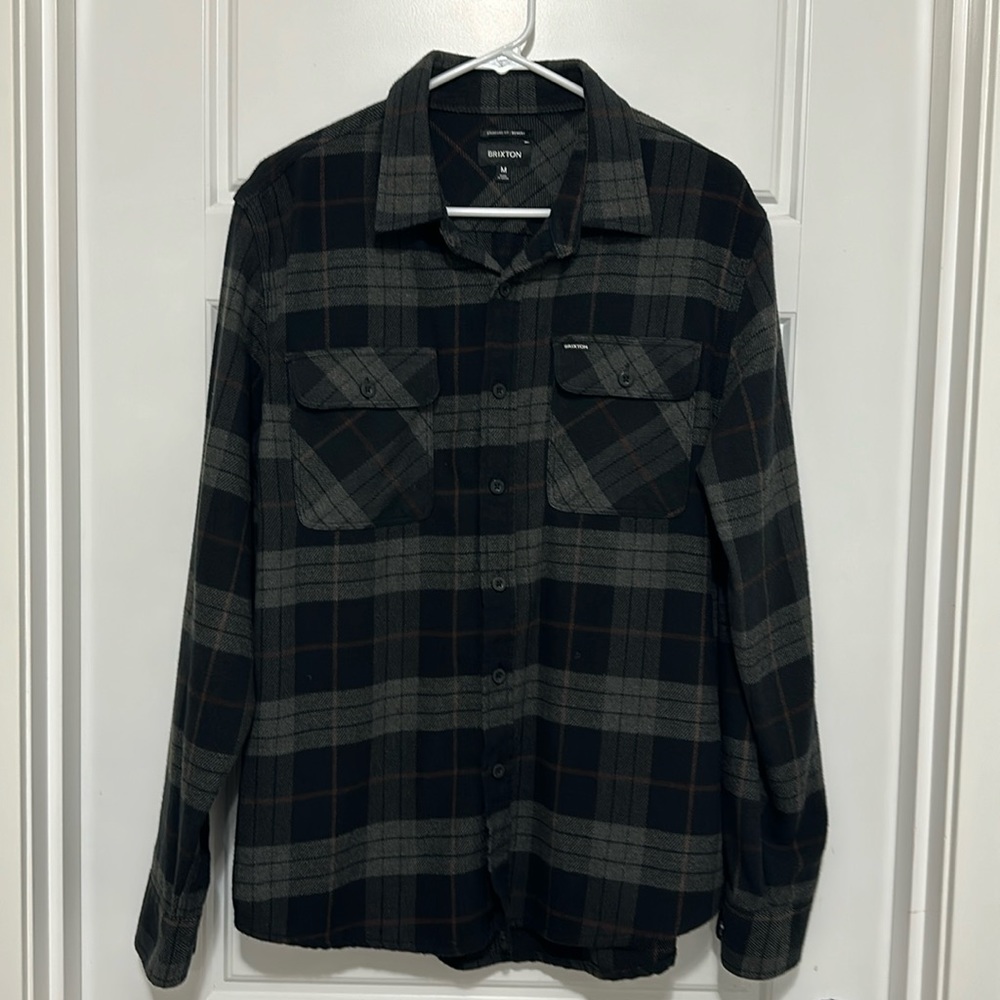 Brixton Black and Gray Plaid Flannel Shirt